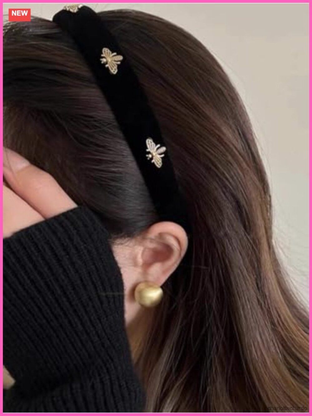 Velvet Headband with White Pearl Accents - Vintage Designer Hair Accessory